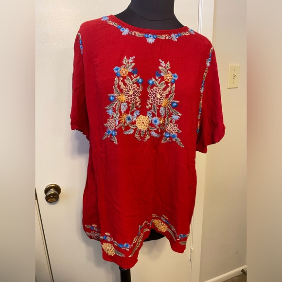 entro Tops - 3 for $15 Mix n Match: 1X Entro red embroidered blouse